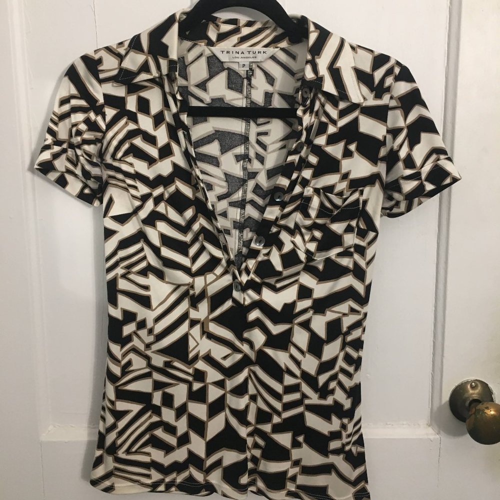 Trina Turk silk top with buttons, size P